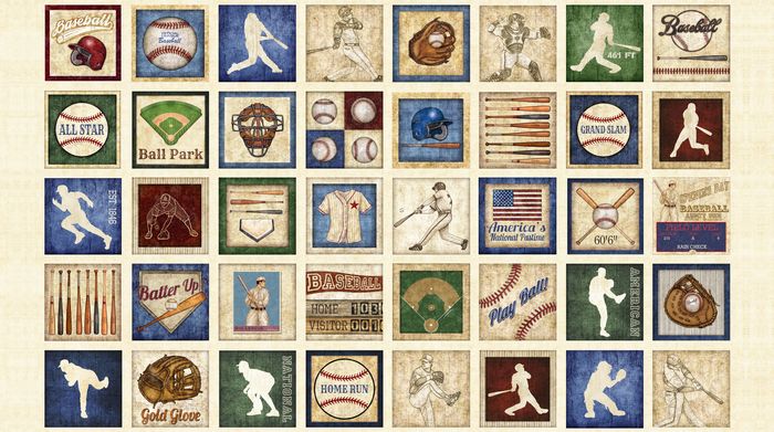 panel con imagenes de Baseball colección Grand Slam de Quilting Treasures