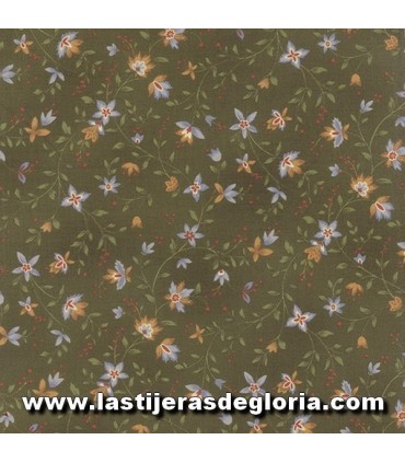 SÓLO 1,25 M. EN STOCK - Tela floral verde/marrón "Celeste" de Moda Fabrics