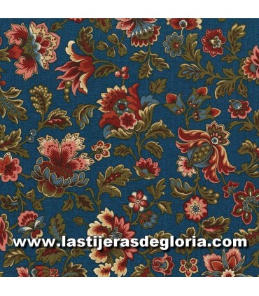 Tela patchwork floral sobre azul mar colección "Pioneer Brides" de RJR Fabrics